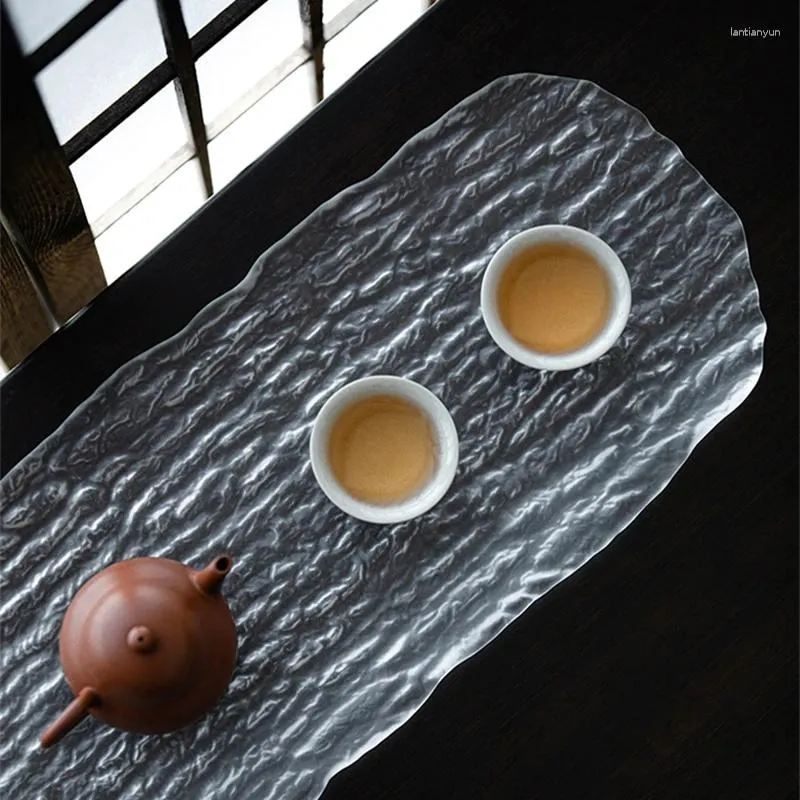 Vassoio per tè corteccia in vetro cinese decorazione cinese presentazione trasparente base teiera da soggiorno set di cerimonie decorative rettangolo