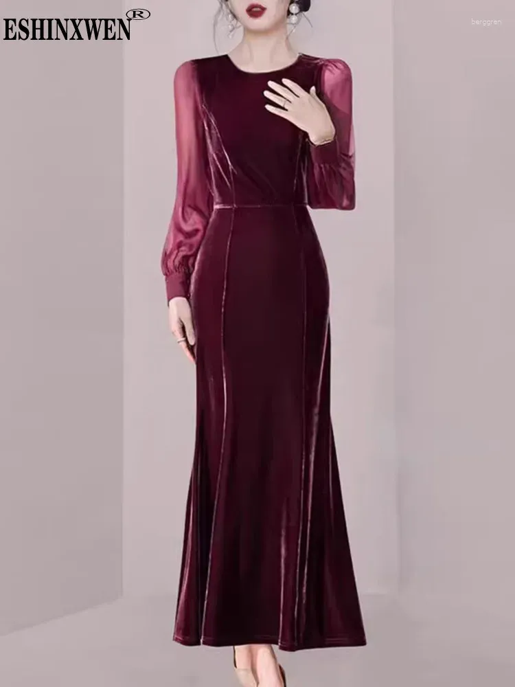 Casual Dresses Eshin Round Collar Long Sleeve Solid Color Party For Women 2024 Spring Fashion Female Evening Dress TH6459