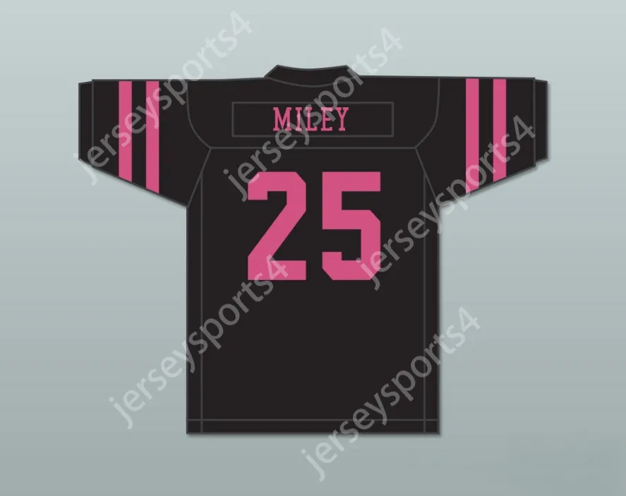 Custom Any Name Mens Youth / Kids Miley Cyrus 25 Tailgate Party Black Football Jersey Top cousé S-6XL