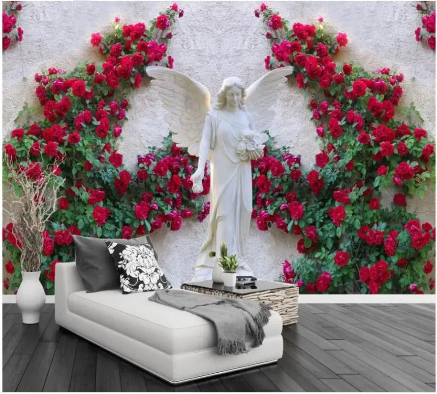 Hintergrundbilder Custom Po Mural 3D Tapete Rose Angel Courtyard TV Hintergrund Wandhäuser Wandbilder für Wohnzimmer