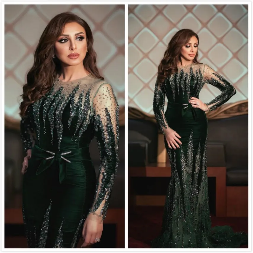 aso ebi arabe Angham luxueux robes de soirée sirène cristaux en perles robes de bal en velours formelle deuxième robes de réception zj265 283e