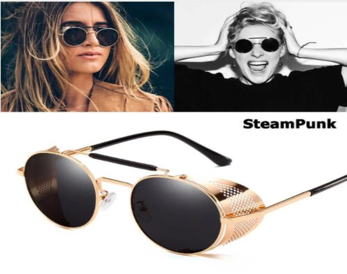 Moq5pcs Vintage Retro Yuvarlak Metal Güneş Gözlüğü Steampunk Stil Yan Mesh Marka Tasarımcı Gözlükleri Oculos de Sol Shades UV Koruma 4251985