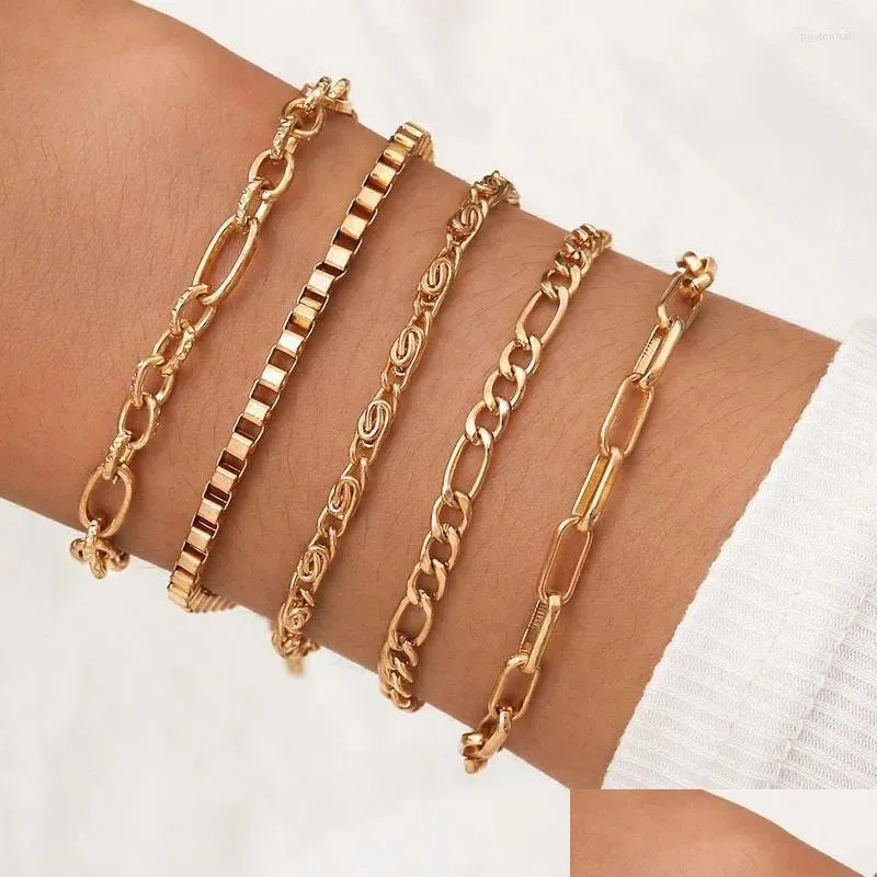 Bracelets de charme 5 PCs/Definir Corrente de Link para Mulheres de Link para Mulheres Meninas Menina de Moda de Moda de Pulseira 2023 Jóias de Drop Delt Dhj8c