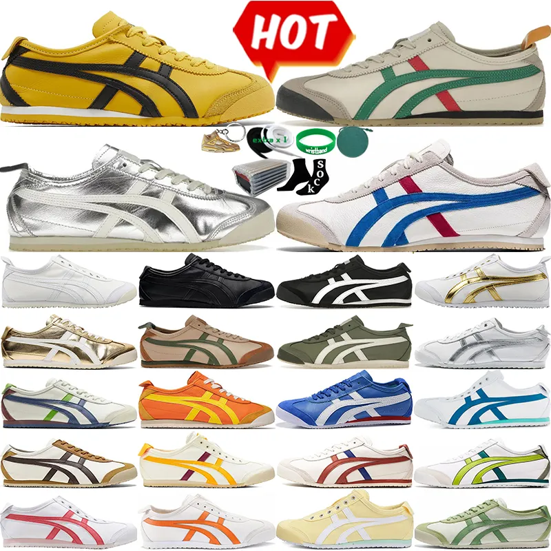 Com Box onitsukas tiger mexico 66 tênis de tênis masculas sapatos casuais que correm tokuten matam birch birch preto branco rosa cromado prateado esportes ao ar livre tênis de esportes ao ar livre