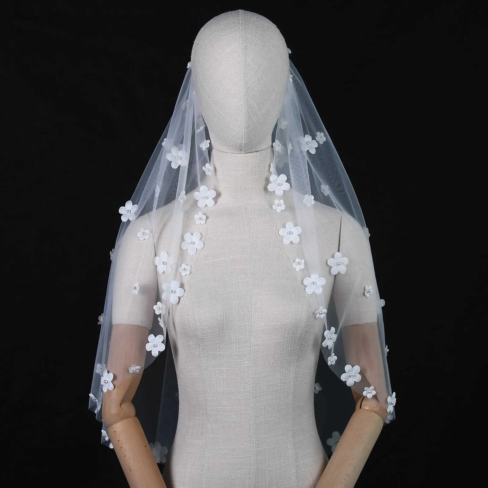 Hair Jewelry Short Wedding 3D Flowers Communion Wreath Girls Mini Bridal Veil Bachelorette Party Accessories for_voghion.com
