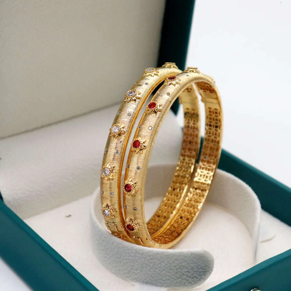 Italian Court Gold Plated Diamonds Vintage Jewelry Bracelet Fashionable Retro Opening Bracelet Court Brushed Bangle