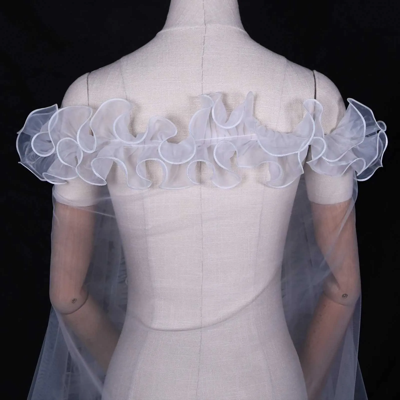 Hair Jewelry V212 Bridal Veils with Chic Ruffles NO COMB Veil Bolero Shawl Removable Wedding Accessory_ipsvogv.com
