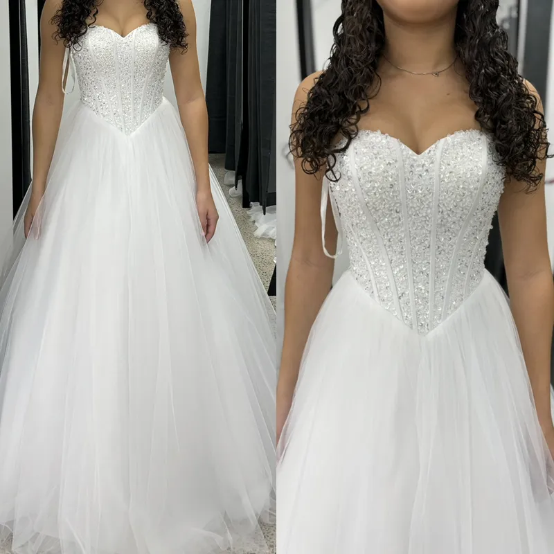 2024 Princess A Line Wedding Dresses Sequins Crystal Beaded Sweetheart Neck Sleeveless Corset Long Bridal Gowns Back Lace-Up Plus Size Vestido De Novia custom made