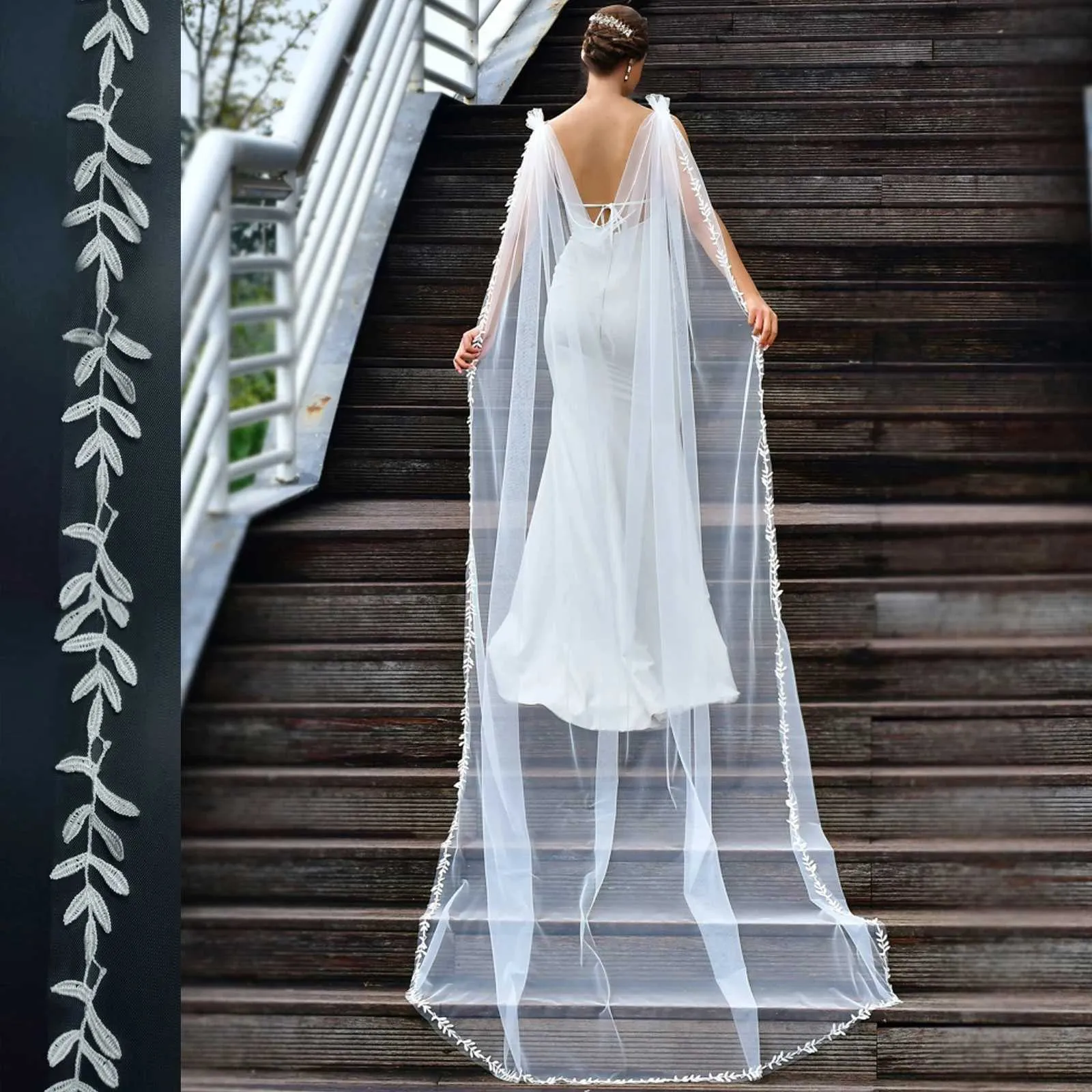 Braut-umhangschleier Mit Spitzenblumen Für Elegante Hochzeiten_voghion.com