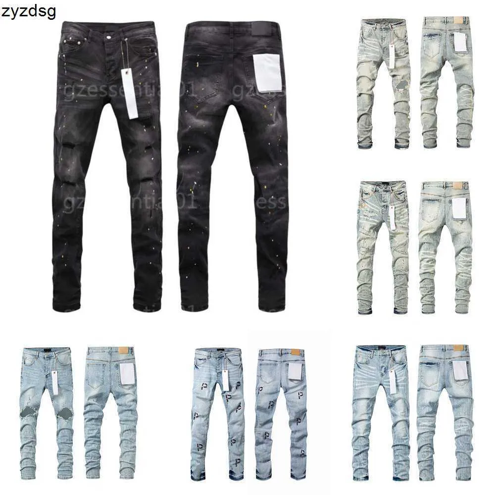 lila jeans designer mens jeans män retro mager denim byxor hip hopp rippade hål jean för herr streetwear joggar tröja modedesigners märke byxor svart