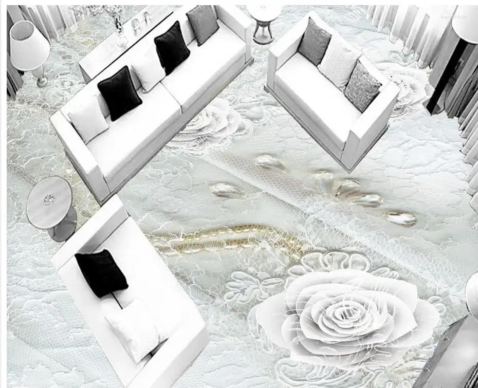 Bakgrundsbilder 3D-våningen målning Bakgrund Simple Spets Flower Floor PVC Självhäftande