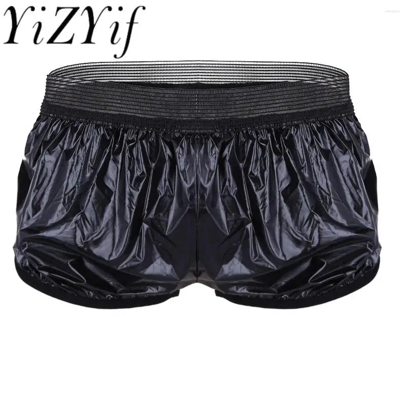 Mäns shorts manlig faux läderstam våt look badstammar badkläder män som simmar mjuka strand män sport kostymer korta byxa boxare trosor