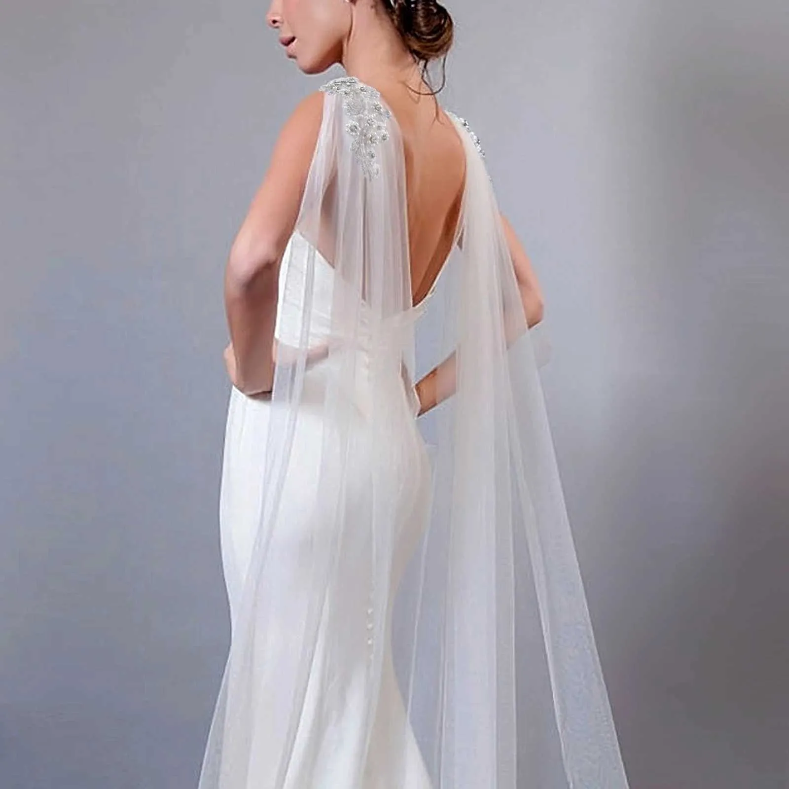 Bruids cape sluier voor dames bruiloft schouderbedekking tule_voghion.com