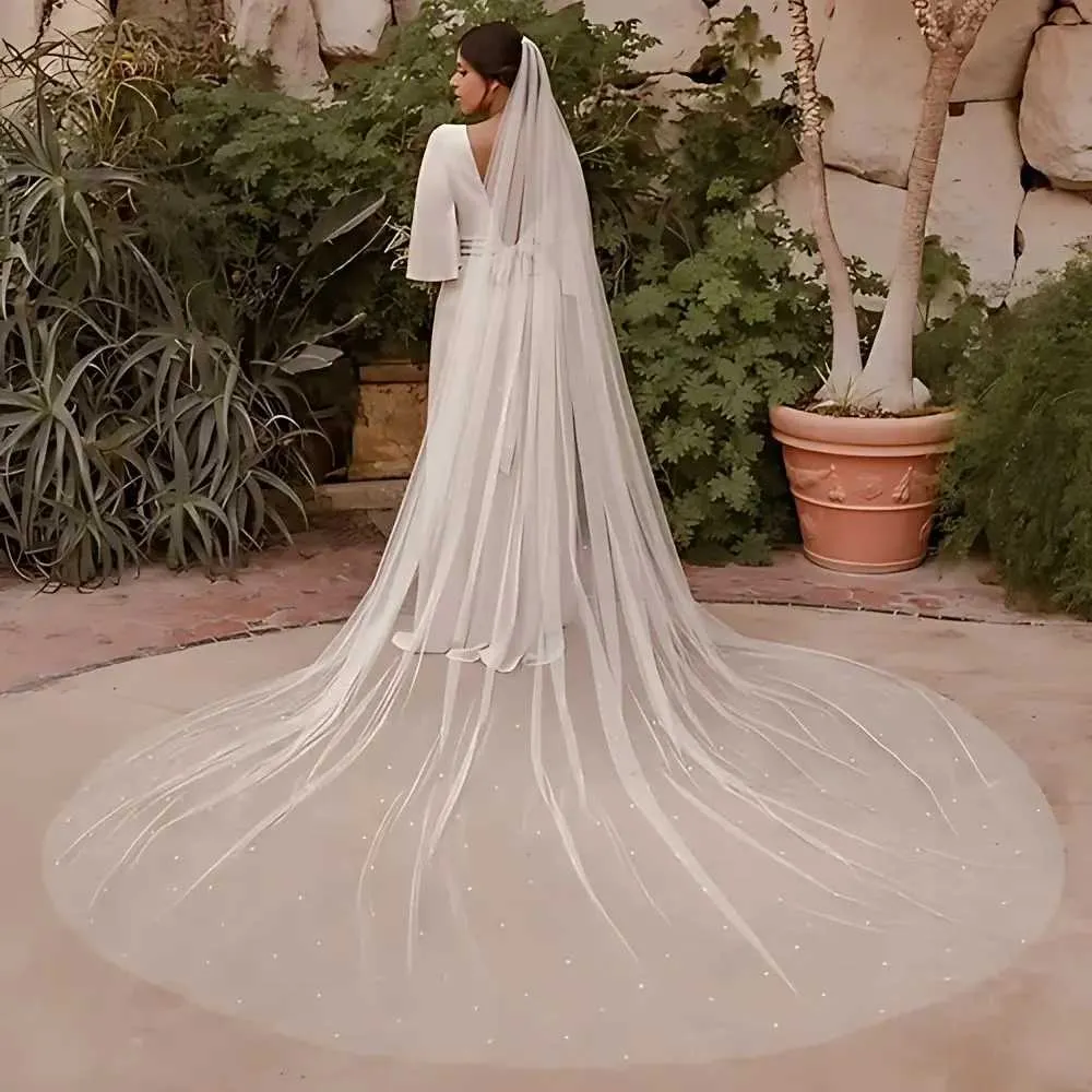 Haarschmuck 3M Lange Kathedrale Perlen Braut Kirche Schleier Pracht Perlen Nagel Hübsche Hochzeit Zubehör 1 Tier Weich_voghion.com