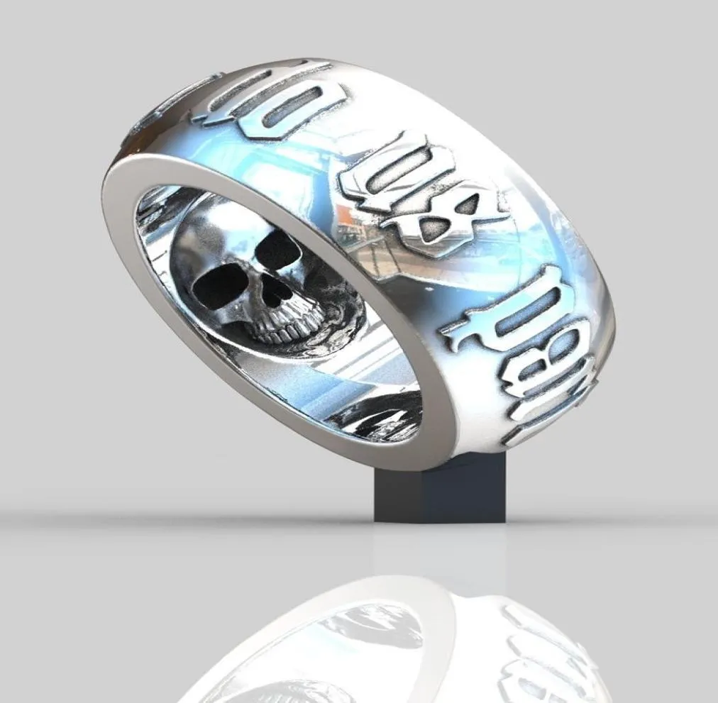 Sanjie New Creative to Death Skull Ring Pang Kefeng Punk Thai Silver Black Ring7384369