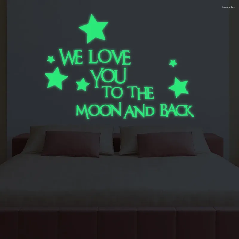 窓ステッカーの壁の家の装飾「私たちはあなたを月と背中に愛しています」暗い明るいヴィニロの装飾の3D星の輝き
