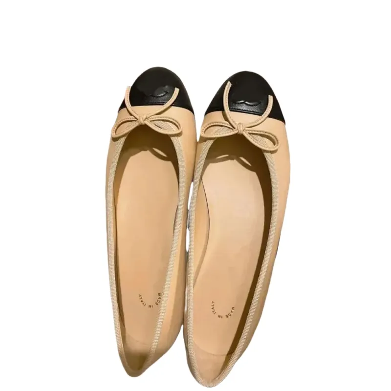 New 24 France Ballet Flats Sapatos Designer de marca de paris Black Ballet Shoes Women Women Spring acolchoado Couro genuíno deslize na bailarina de luxo redondo dedo ladras