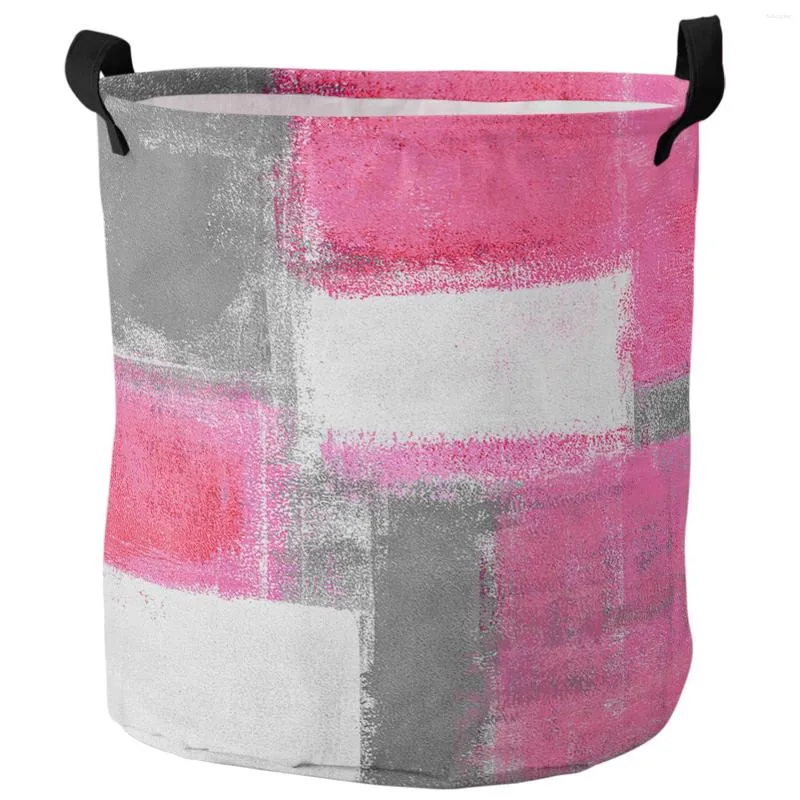 Laundry Bags Oil Painting Abstract Texture Pink Foldable Basket Large Capacity Waterproof Storage Organizer Kid Toy Bag