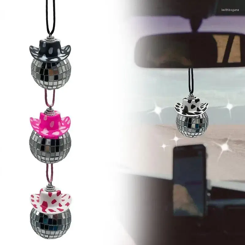 Dekorativa figurer Disco Ball Car Mirror Ornament Pink Cowboy Hat Decorations Space Cowgirl för bakre utsiktstillbehör