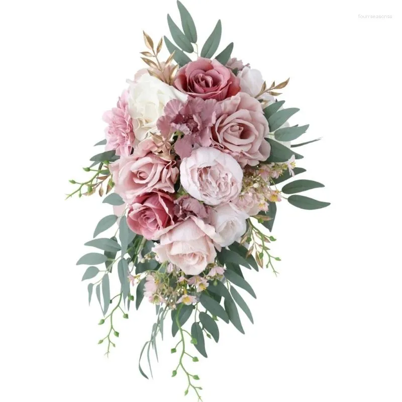 Dekorative Blumen Hochzeit Braut Bouquet Wasserfall Form Kaskadierung künstlicher roter Rose rustikal