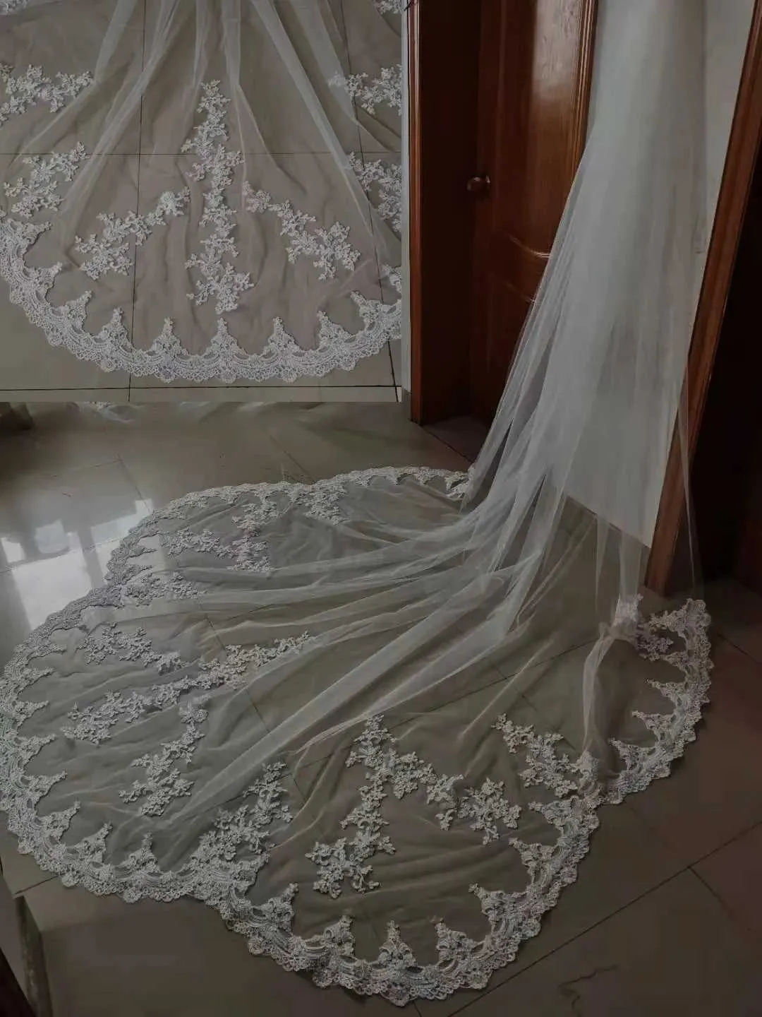 Hair Jewelry new Hot White/Ivory Beautiful Cathedral Length Lace Edge Wedding With Comb Long Bridal Veil Mariage plus_ipsvogv.com