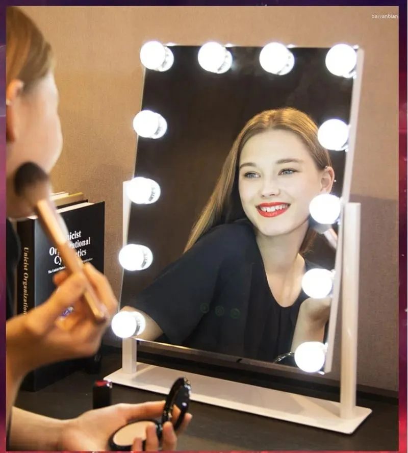 Küche Aufbewahrung LED -Make -up -Spiegel mit Glühbirne Mädchenwohnheim Desktop große intelligente Füllung