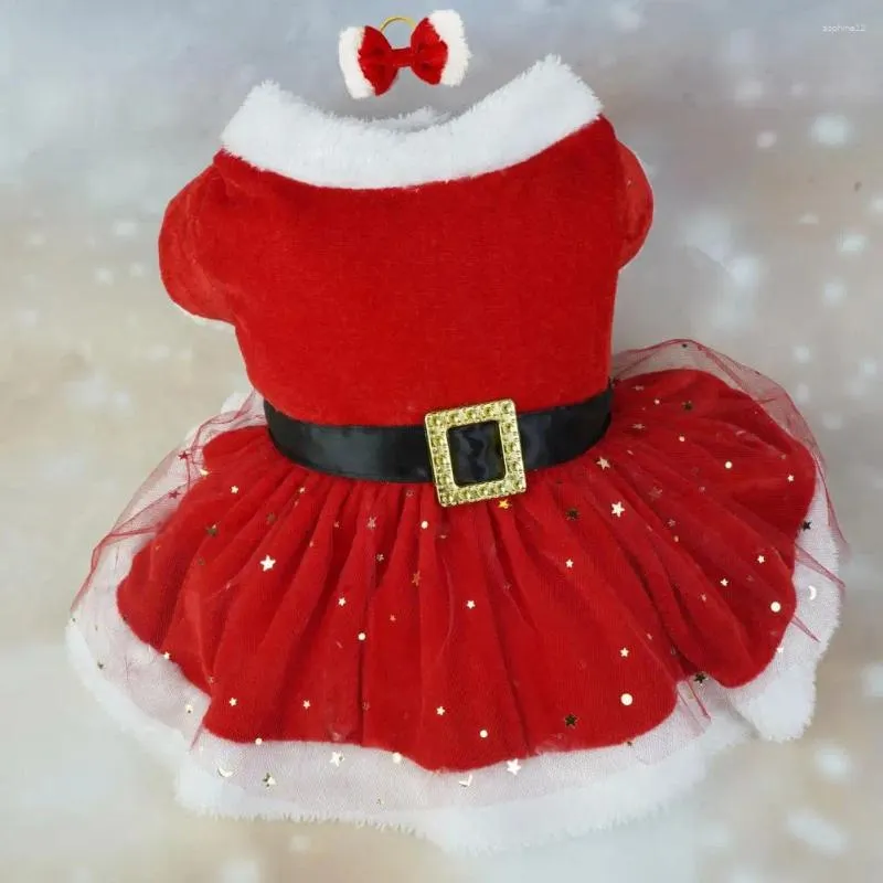 Hundkläder husdjur julklänning festlig glänsande glitter jultomtendräkt med hårband för pos lätt att bära glittertyg