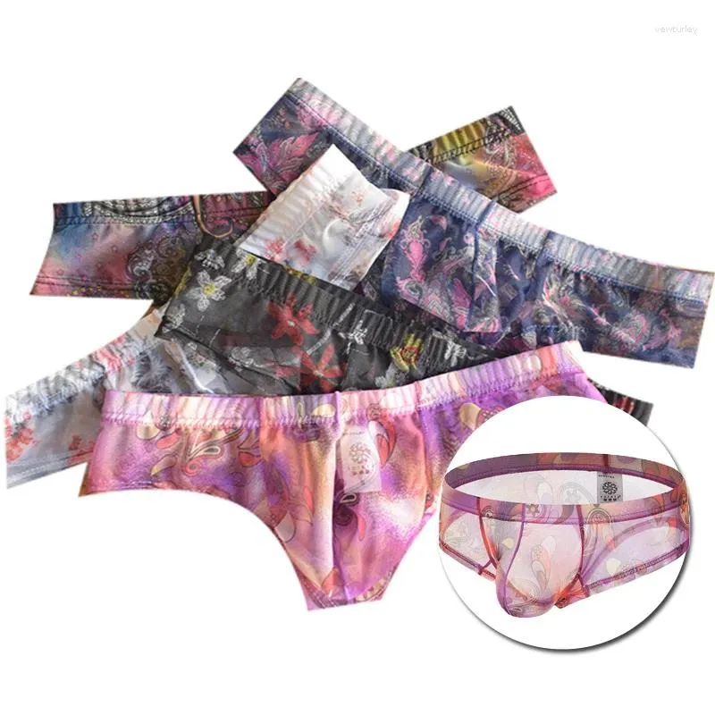 Underbyxor 3d u påse sexiga trosor män mesh andningsbara män underkläder gay transparent bikini manlig elastisk bohemisk stil stor storlek stor man