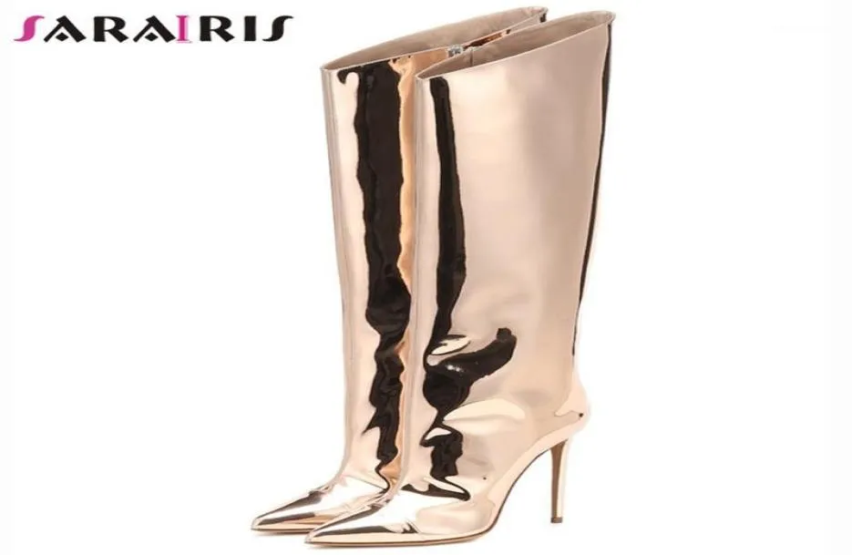 Sarairis wskazał palce super wysokie buty kobiety cienkie obcasy srebrne metalowe buty buty damskie19804986