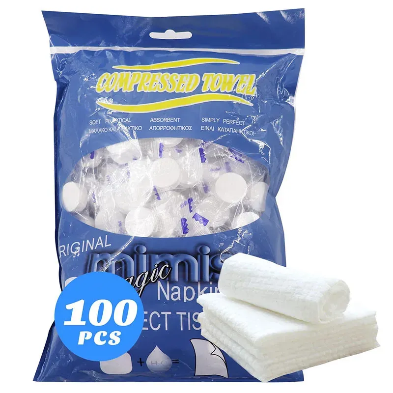 100pcs mini serviette comprimée serviettes à crampons jetables