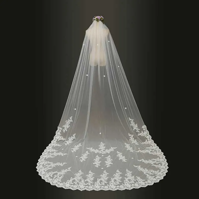 Gioielli per capelli Veli da sposa 2019 3 metri Cattedrale lungo bordo in pizzo da sposa con pettine Accessori Sposa Velo da sposa_voghion.com