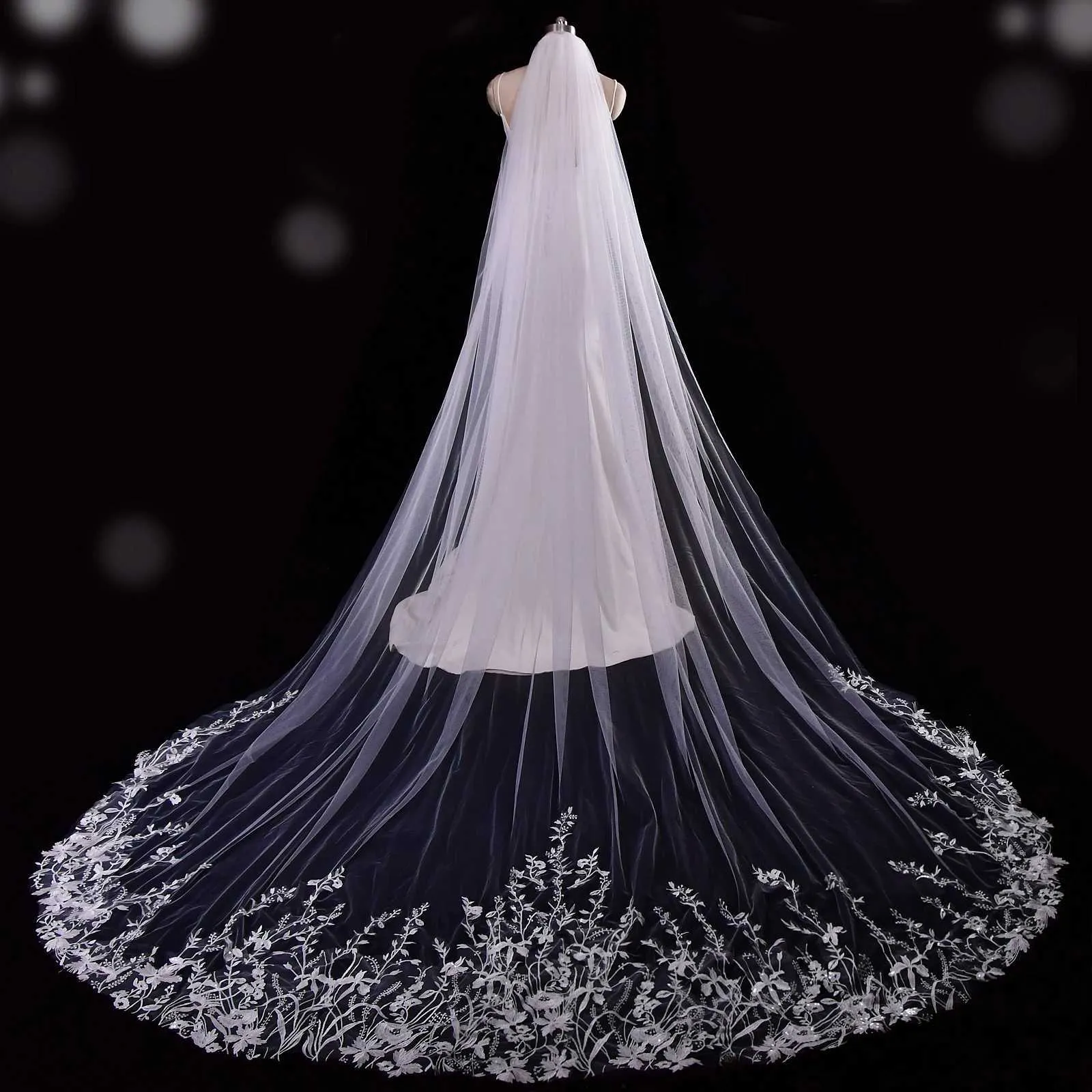 Gioielli per capelli Veli da sposa Plus Sie Abiti Accessori Velo da sposa extra lungo in pizzo ricamato V162_voghion.com