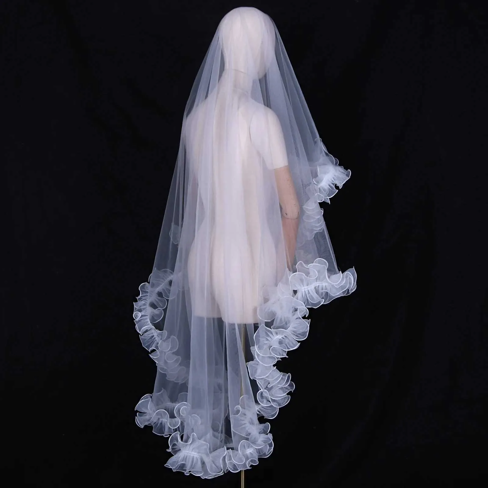 Hair Jewelry V212 Bridal Veils with Chic Ruffles NO COMB Veil Bolero Shawl Removable Wedding Accessory_ipsvogv.com