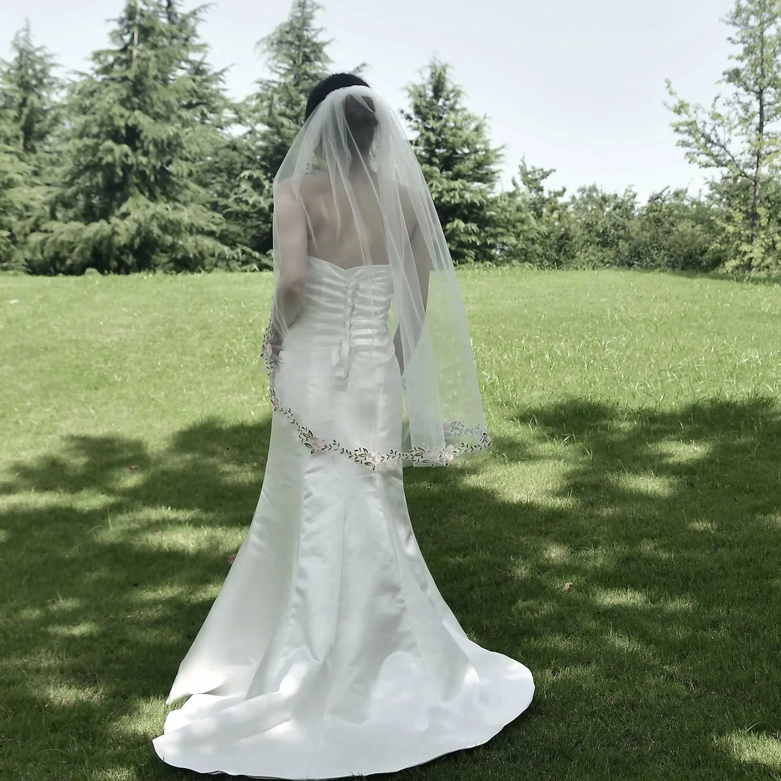 Haarschmuck Kurzer Schleier Spitzenrand Brautschleier 1 Stufe Fingerspitzenlänge Mantilla Weiche Brautkleider Zubehör für_voghion.com