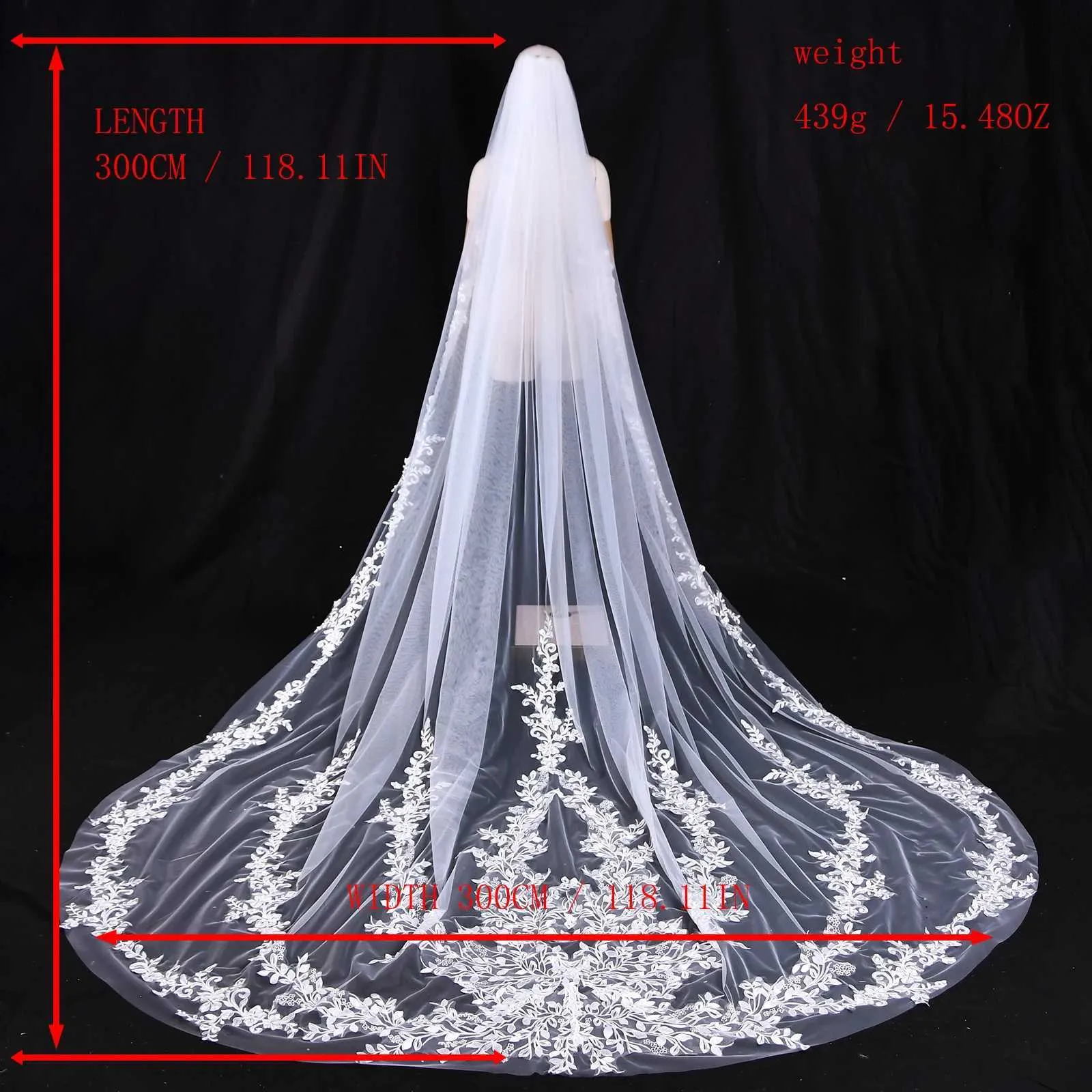 Hårsmykker V222 Langt Fuld Kant Blonde 1-lags Brudeslør med Kam 3M Katedrallængde Mantilla Bryllupstilbehør til_voghion.com
