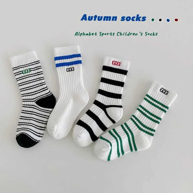 Kids Socks Childrens mid calf length socks Spring and autumn cotton socks Boys and girls sports socks Childrens comfortable classic striped school socks d240513