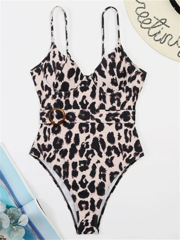 Women's Swimwear One Piece Women 2024 Swimsuit Sexy Leopard Belt Monokini Bodysuit Bathing Suit For Female Summer Backless Beachwear