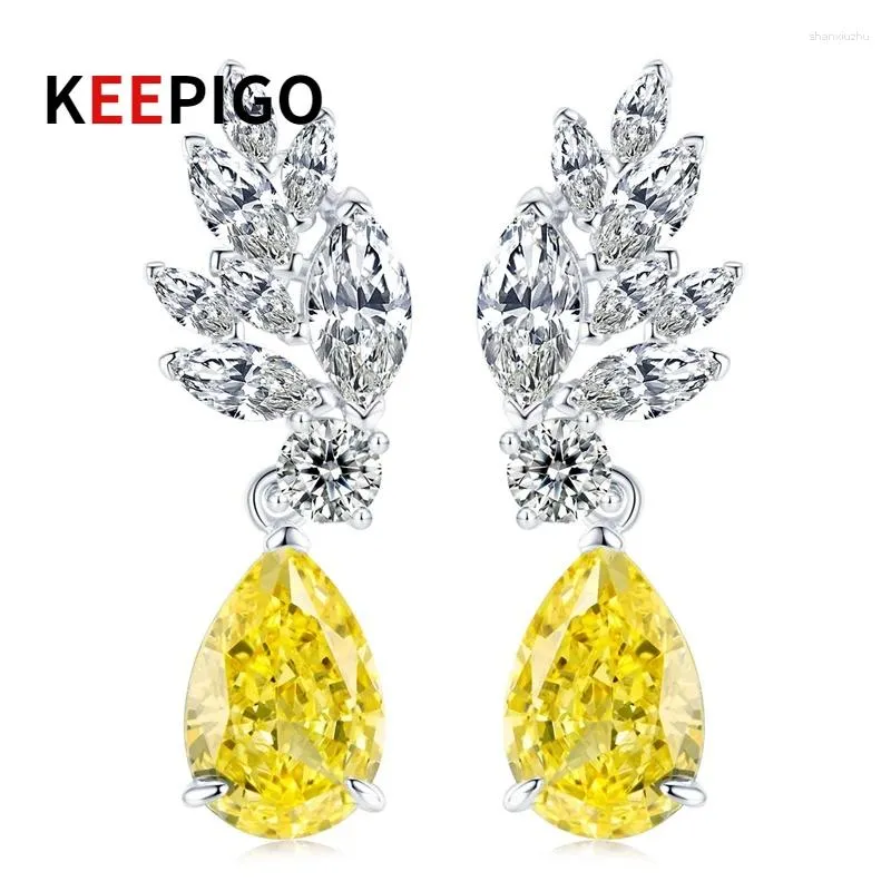 Brincos de balanço Keepigo S925 Sterling Silver Yellow 8 8mm de altura Diamante de carbono Party Irregular Party Fine Jewelry Birthday Presente Ra184