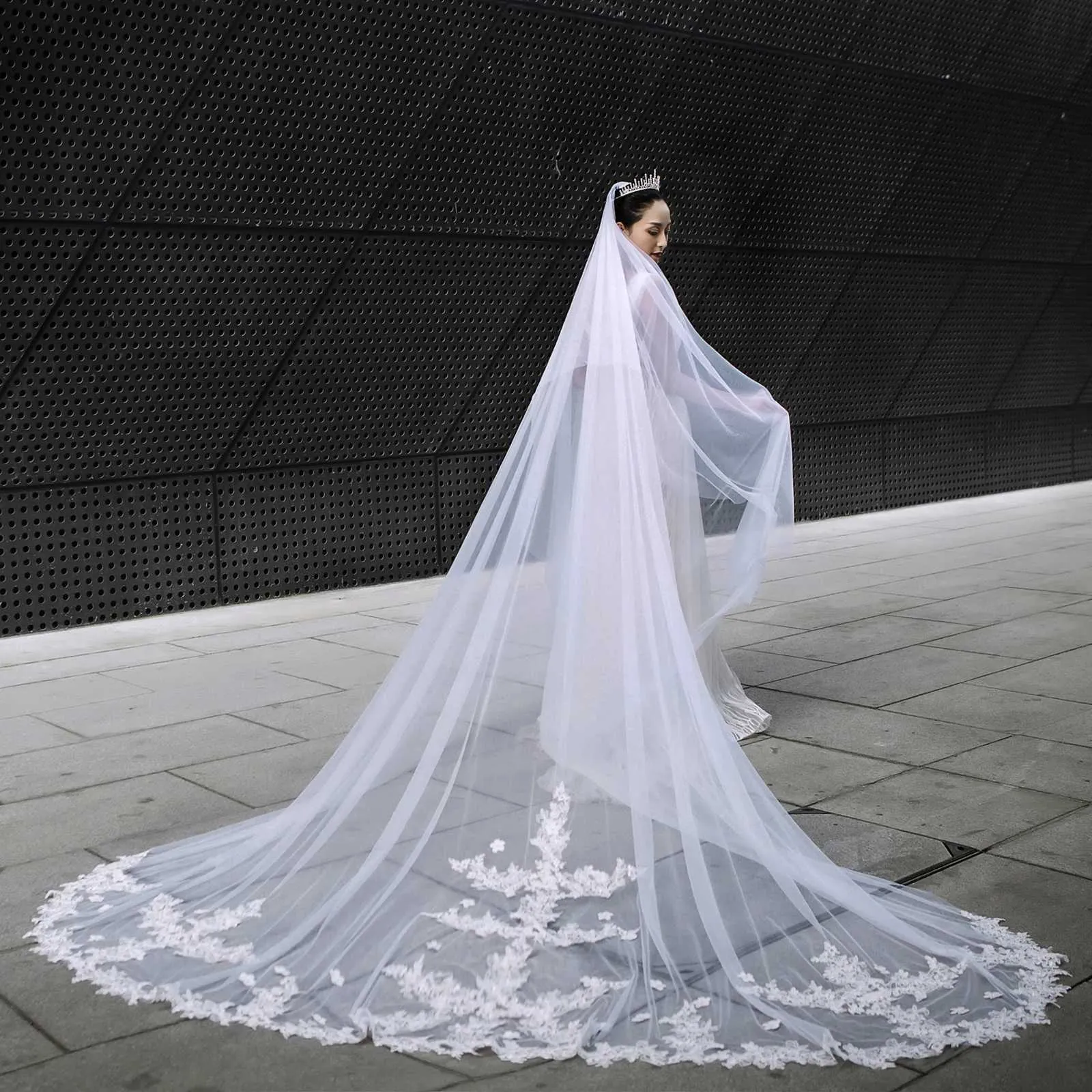 Hir Jewelry Large Lce Ptch Voile De Mariage 2 Niveaux Long Cthedrl Drop Style Illusion avec Blush Bridl Accessoires_voghion.com