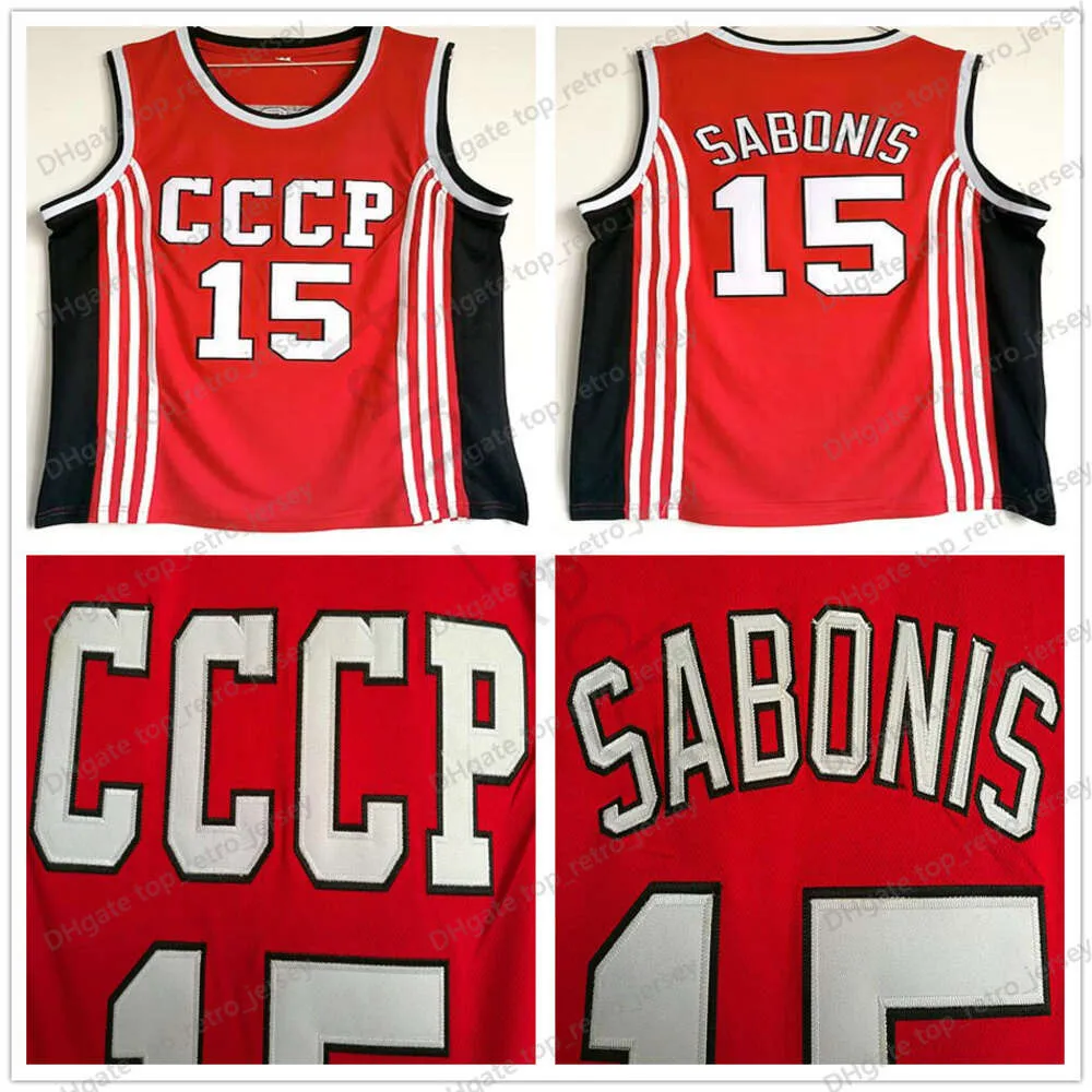 NCAA Vintage CCCP Team Russia # 15 Arvydas Sabonis Basketball Jersey Home Red Mens cousé Arvydas Sabonis Jerseys Shirts S-XXL