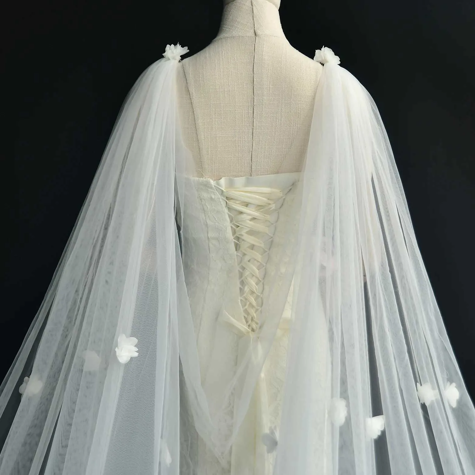 Bijoux de cheveux femmes VG44 voiles de mariée longue cathédrale style soirée cape veste femmes épaules nues boléro mariage_voghion.com