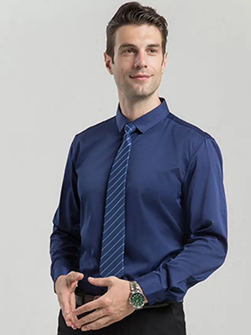 Affärsformell skjorta mäns långärmad klänningskjortor elegant klädkvalitet fritid ren färg knappblus mode icke-järnhome casual stretch tops s ~ 8xl