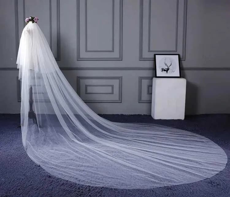 Hair Jewelry Velo De Novia Ivory Two-layer Bridal Acceorie Wedding Veil Long Cathedral Veil with Comb Vive Le_voghion.com