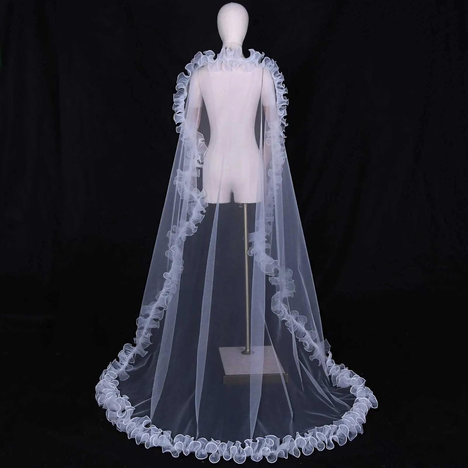 Hair Jewelry V212 Bridal Veils with Chic Ruffles NO COMB Veil Bolero Shawl Removable Wedding Accessory_ipsvogv.com