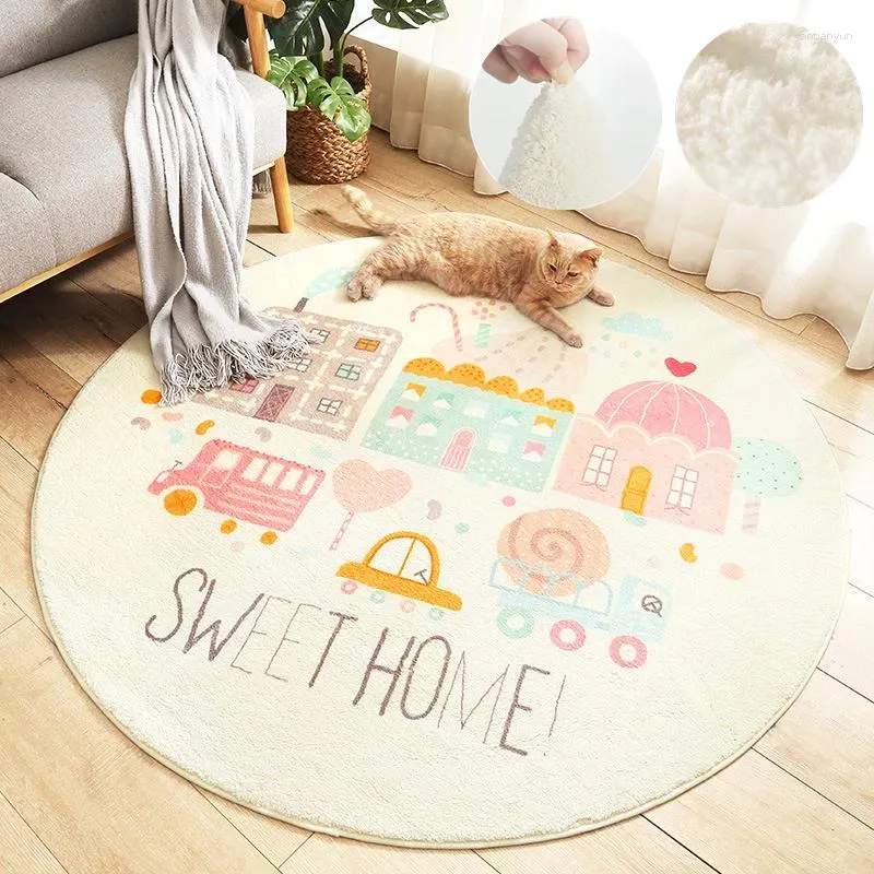 Carpets Round Cartoon Tapis moelleux pour le salon Super doux NAT-SPORT DE SOLLE MATE DE SALLE DE SOLLE ADULT TATAMI MATS PLANCHES DE LA LA VOIR LAVABLE