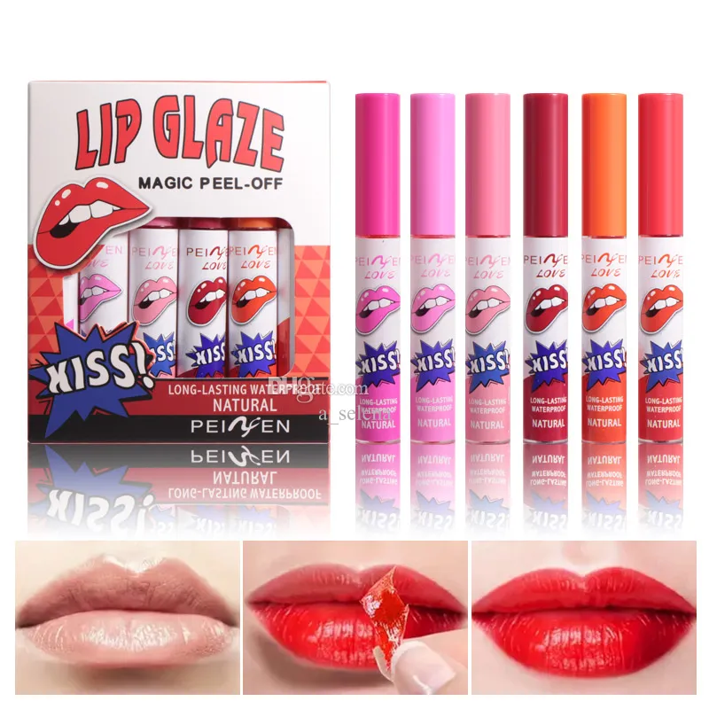 Lip Gloss Peel-off lipstick Lasts for 24h Magic Lip Tattoo Lipstick Waterproof Moisturizing Lip Balm 6 colors set