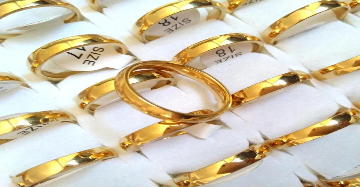 50 pezzi d'oro oro 4 mm anelli di fidanzamento del matrimonio uomini donne 316L Anelli a fascia a fascia semplice in acciaio inossidabile inossidabile amante di alta qualità comfortfit cou9055738