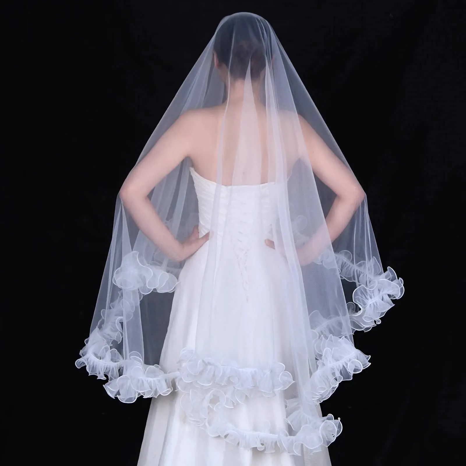 Hair Jewelry V212 Bridal Veils with Chic Ruffles NO COMB Veil Bolero Shawl Removable Wedding Accessory_ipsvogv.com