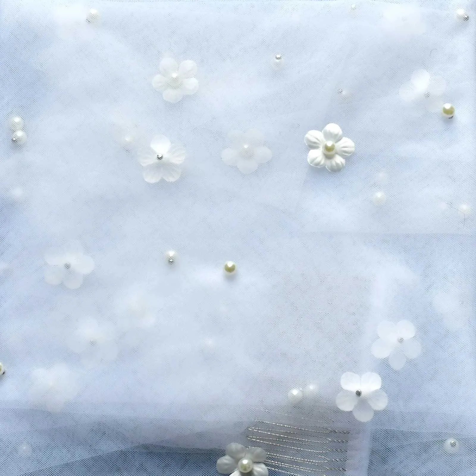 Bijoux de cheveux 3D fleurs voiles de mariée perles voile 1 niveau perlé doux Tulle avec peigne longue cathédrale accessoires de mariage_voghion.com