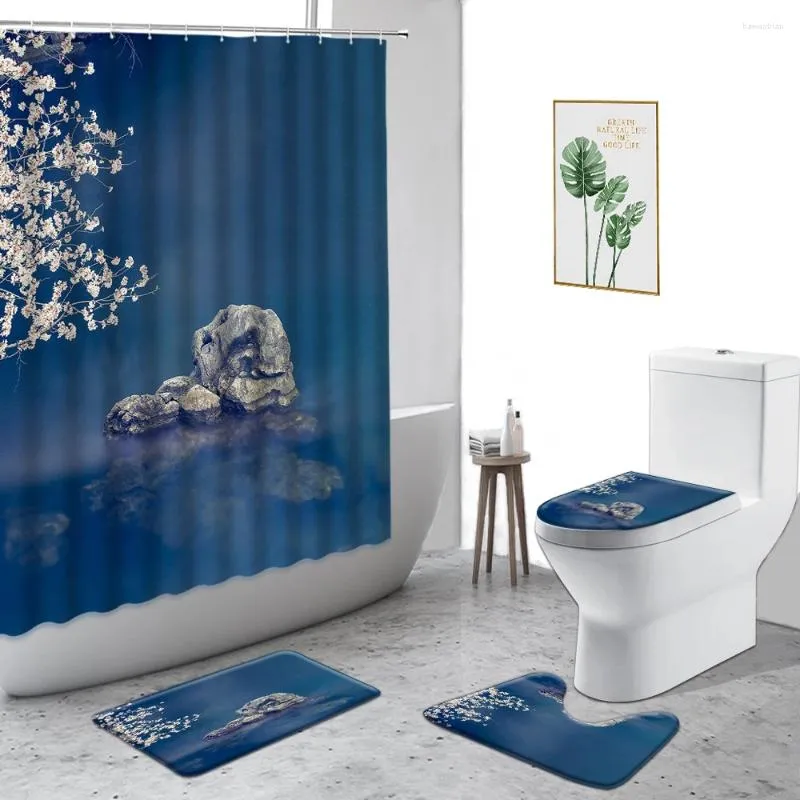 Cortinas de chuveiro cenário de cortina de cortina de cortina chinesa Pintura de água montanhosa Conjunto de decoração caseira
